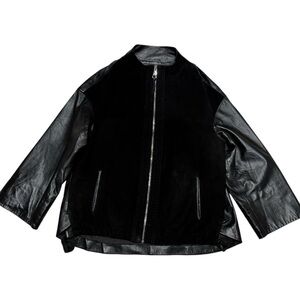 🖤 MEFI Black Genuine Leather & Suede Bomber Jacket | Size L | Made in Turkey